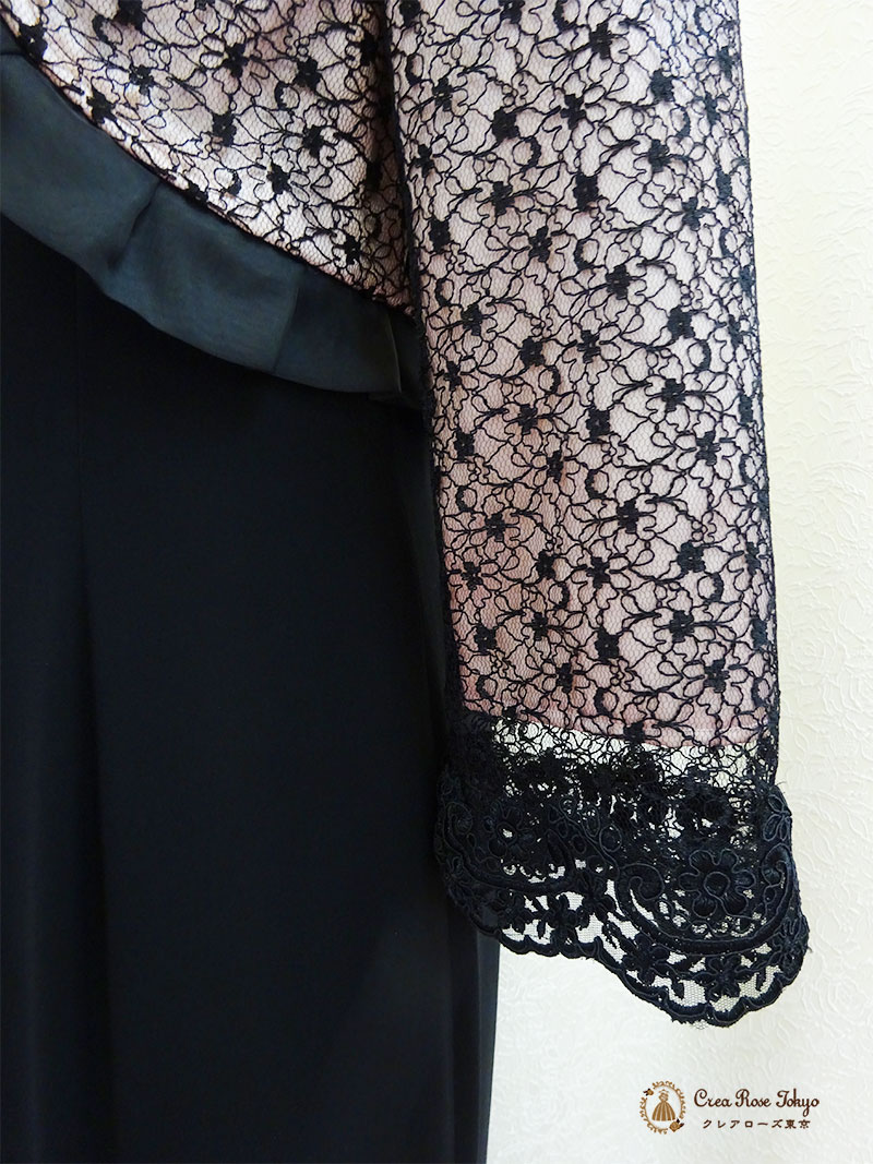 13号！日本製のブラックドレスと華やかジャケットの2点セット【シルヴィアドレス＋カトリーナボレロジャケット】背の低いご親族様・祖母様に