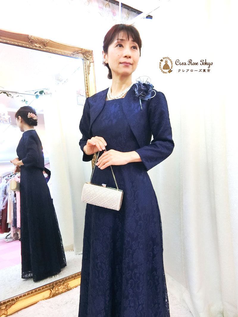 ７号のお母さまの正礼装[サムシングスノードレス+サムシングスノージャケット]総レースの母親ロングドレス