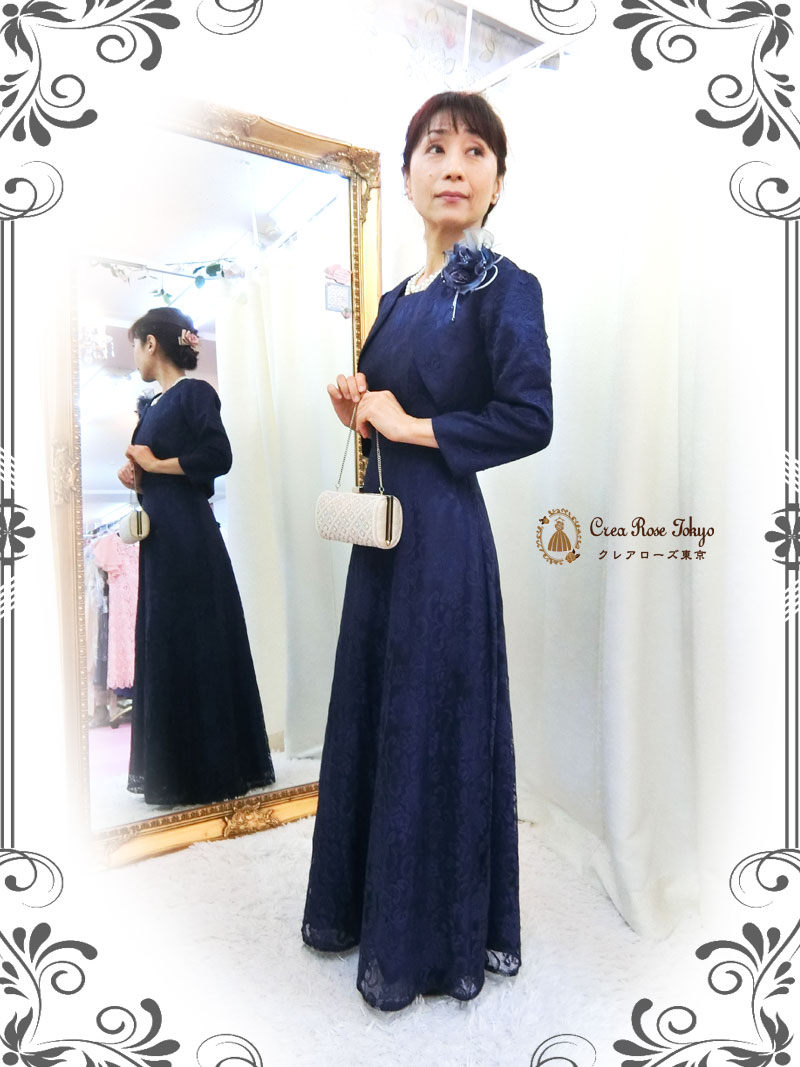 ７号のお母さまの正礼装[サムシングスノードレス+サムシングスノージャケット]総レースの母親ロングドレス