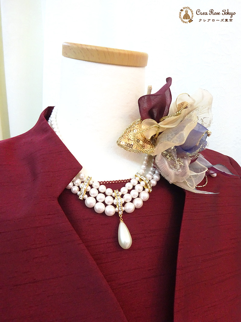 叙勲など、輝かしい晴れの日の紅一点に。細身の方【クラシコルージュドレス＋パドラジャケット】ミドル世代のジャケット着用ドレスアップに