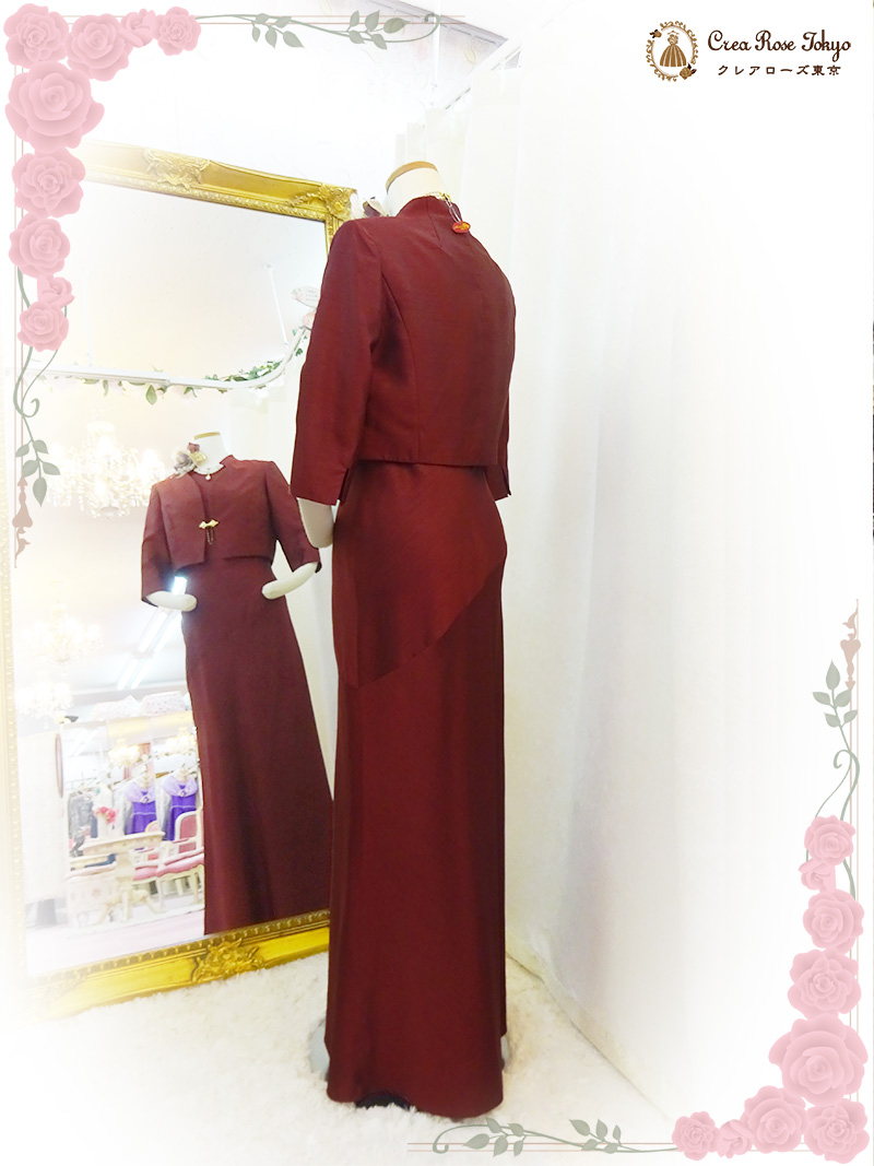 叙勲など、輝かしい晴れの日の紅一点に。細身の方【クラシコルージュドレス＋パドラジャケット】ミドル世代のジャケット着用ドレスアップに