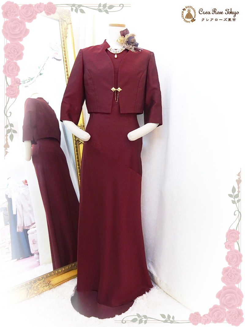 叙勲など、輝かしい晴れの日の紅一点に。細身の方【クラシコルージュドレス＋パドラジャケット】ミドル世代のジャケット着用ドレスアップに