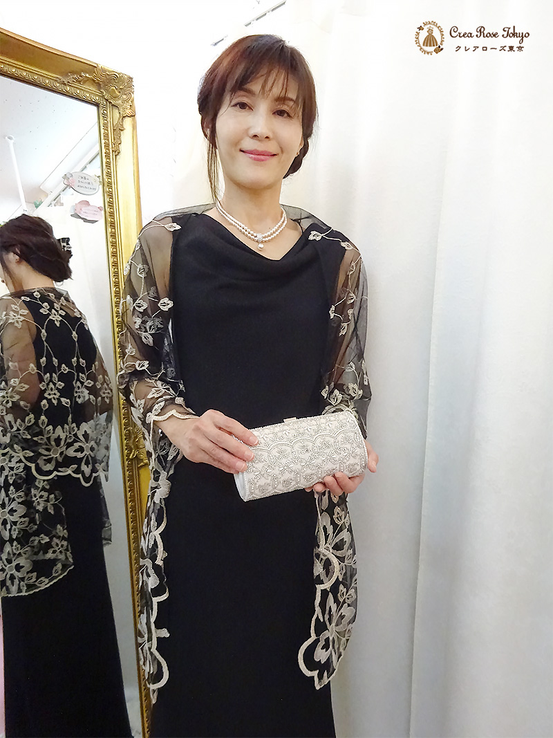 細いお母様に。カジュアルなウェディングに。2点セット【ソフィレスドレープドレス＋ハーバルレースショール】スレンダーなミセスに