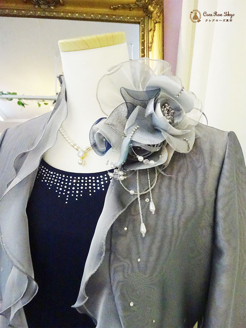 40代50代ミセスネイビー2点セット！【アリーチェ・ユミドレス＋グレーベリカボレロジャケット】ご親族様ドレス