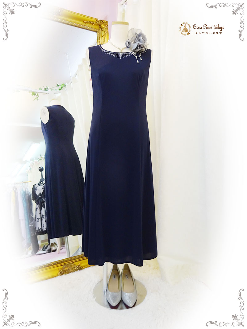 40代50代ミセスネイビー2点セット！【アリーチェ・ユミドレス＋グレーベリカボレロジャケット】ご親族様ドレス