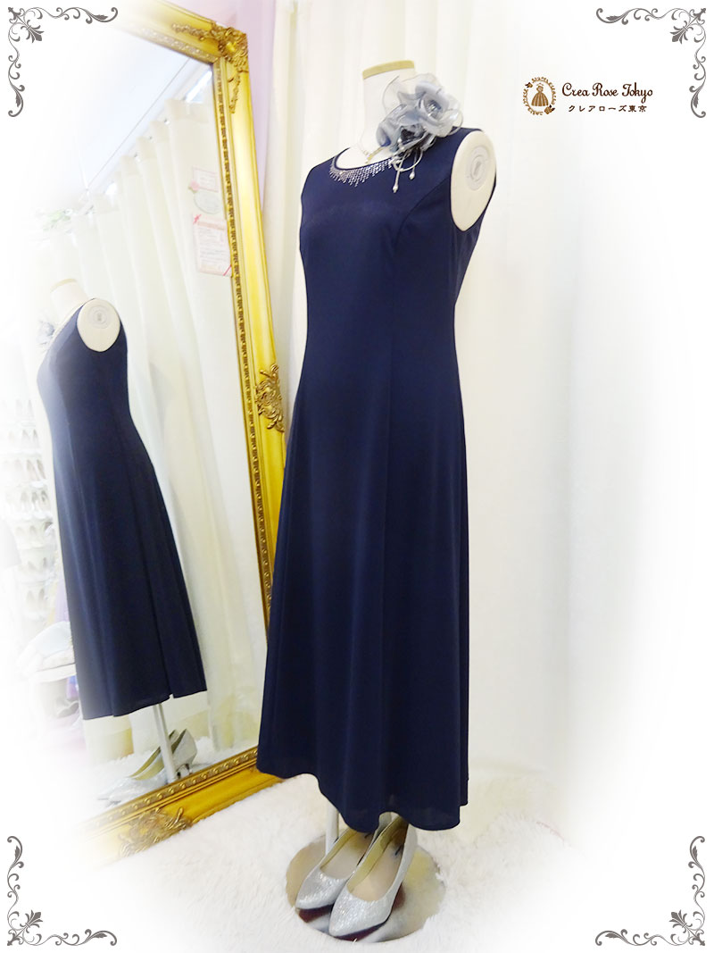40代50代ミセスネイビー2点セット！【アリーチェ・ユミドレス＋グレーベリカボレロジャケット】ご親族様ドレス