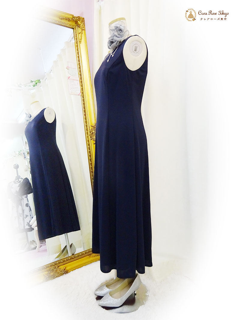 40代50代ミセスネイビー2点セット！【アリーチェ・ユミドレス＋グレーベリカボレロジャケット】ご親族様ドレス