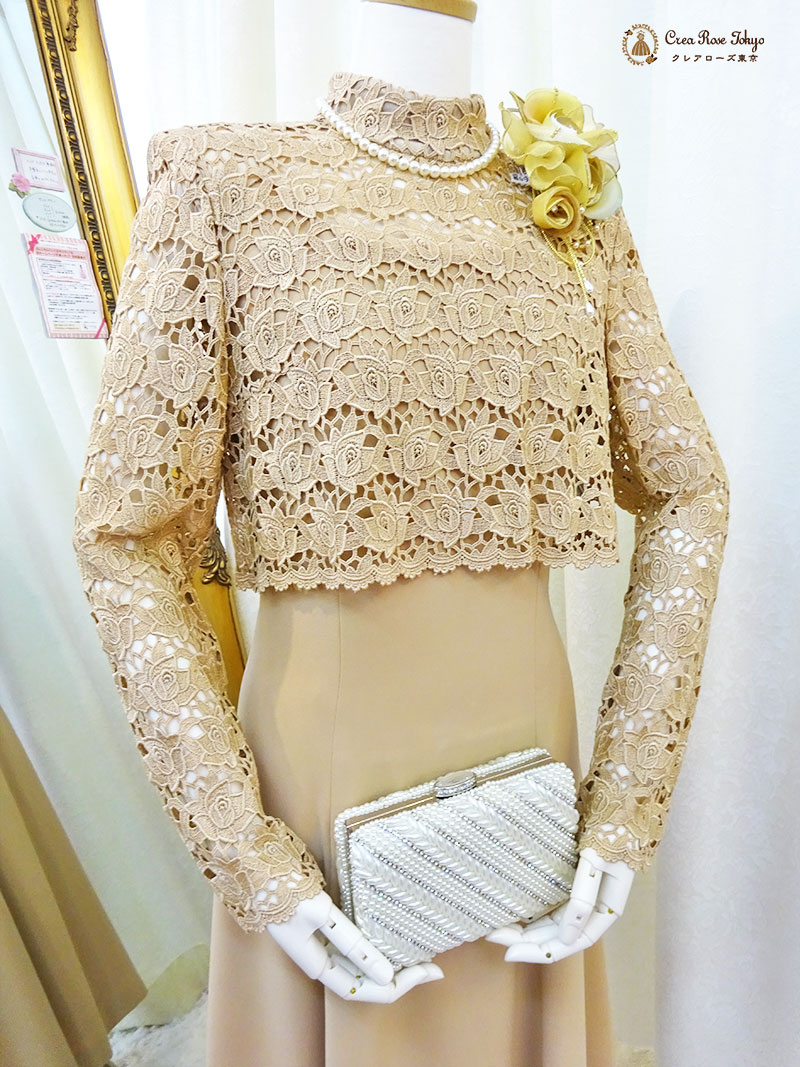 【モナモリスドレス】総レースボレロとセット!上品なベージュドレス