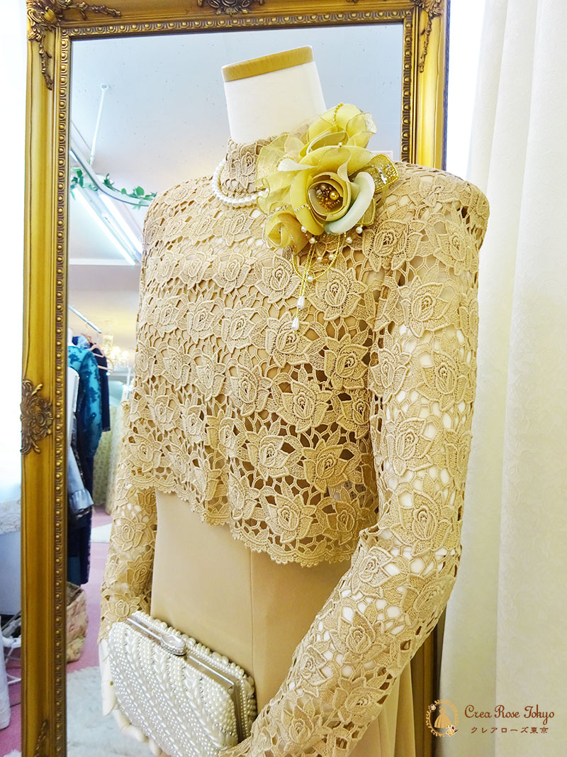 【モナモリスドレス】総レースボレロとセット!上品なベージュドレス