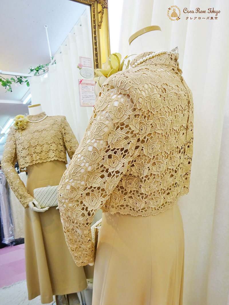 【モナモリスドレス】総レースボレロとセット!上品なベージュドレス