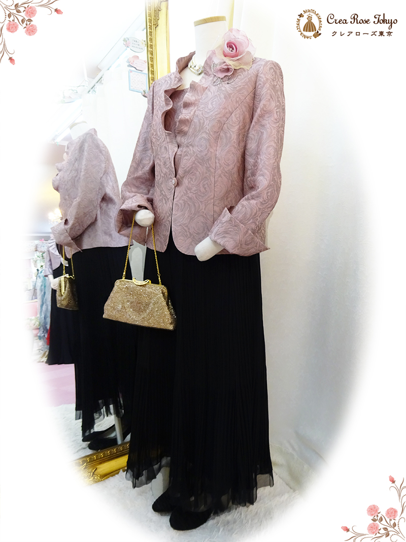 前当て付き！【クレメントレディジャケット】バラの地模様が華やかなミセスジャケット、叔母様祖母様