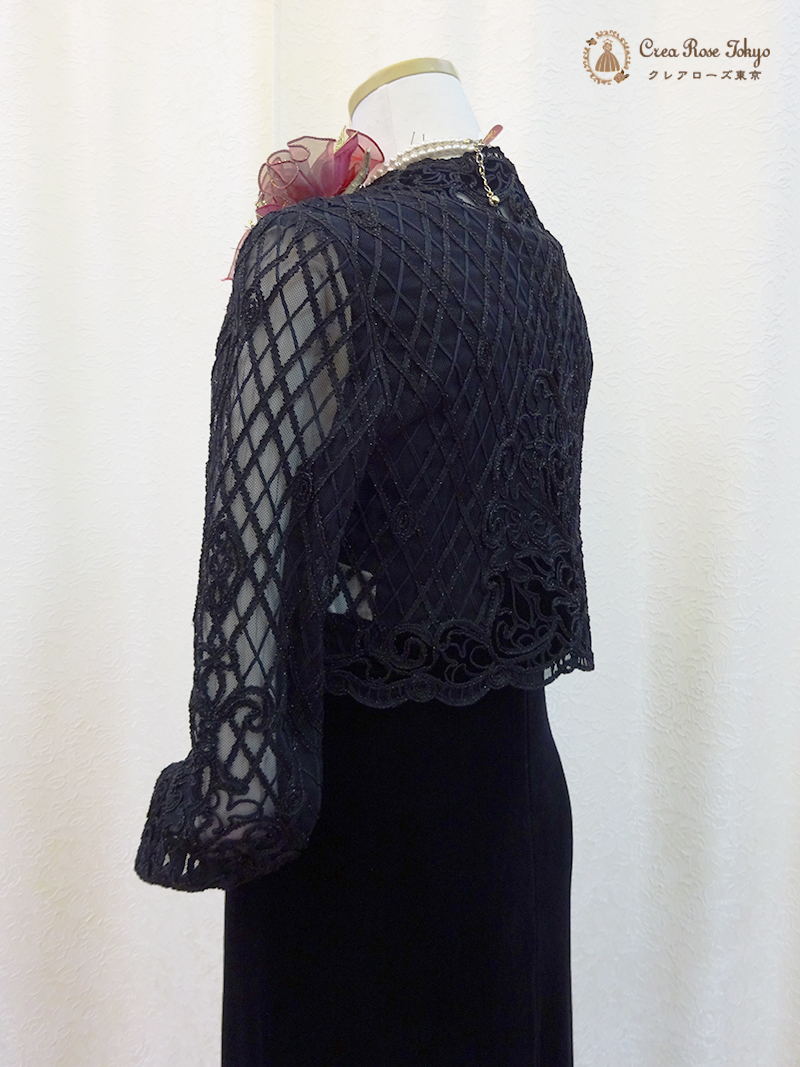 日本製 高級【レーシーグランデジャケット】刺繍レースのボレロジャケット、お母様・ご親族様に
