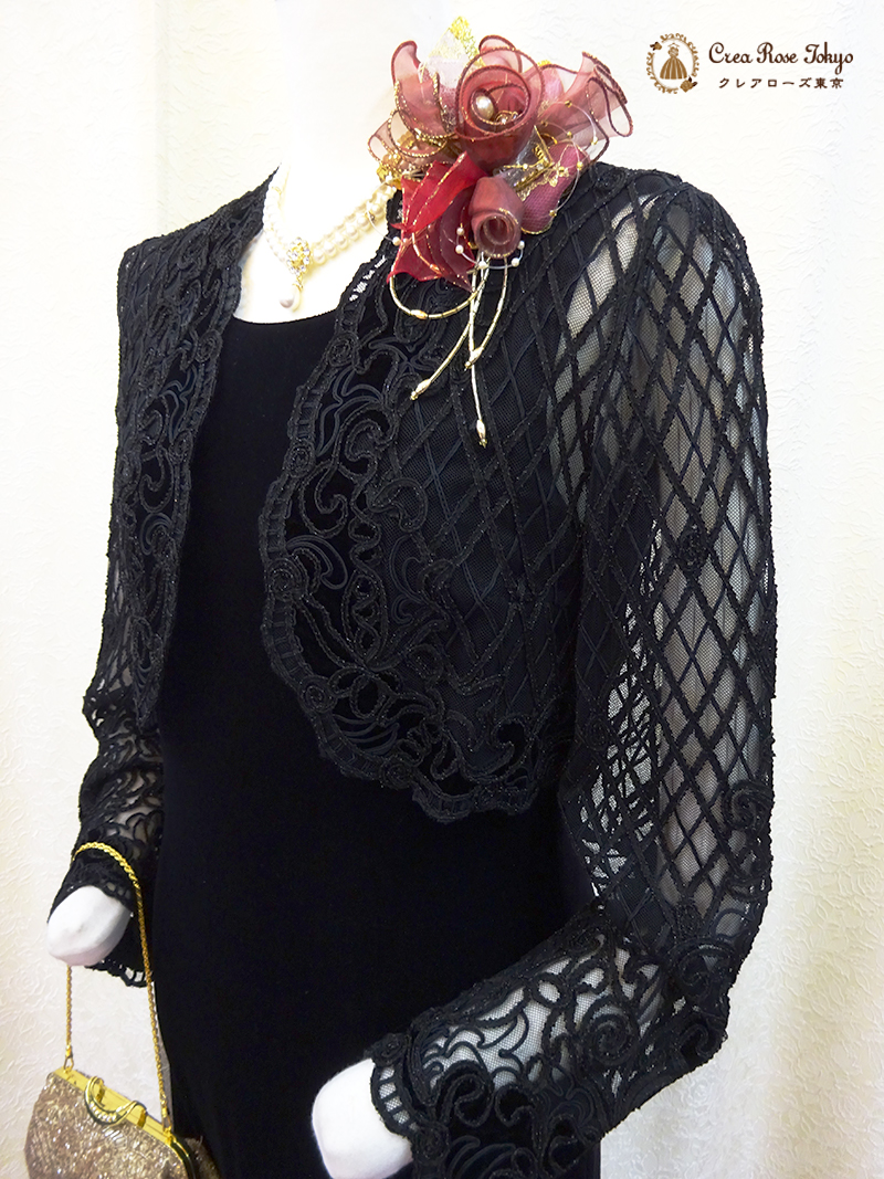 日本製 高級【レーシーグランデジャケット】刺繍レースのボレロジャケット、お母様・ご親族様に