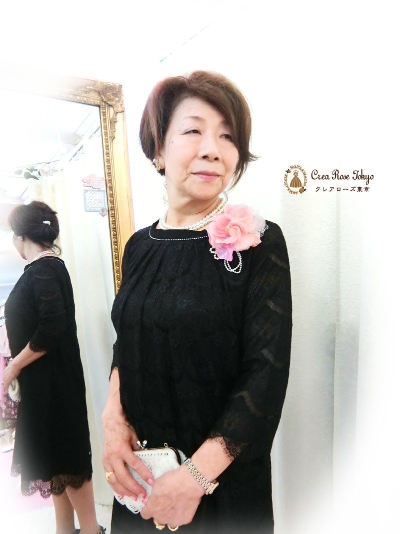 [マトリエル]祖母様向け総レースの上品ブラックドレス