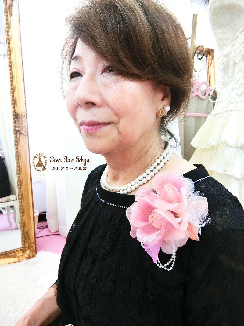 [マトリエル]祖母様向け総レースの上品ブラックドレス