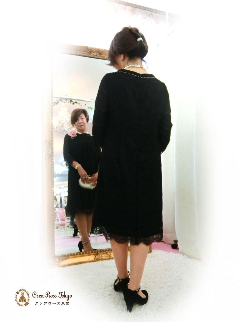 [マトリエル]祖母様向け総レースの上品ブラックドレス