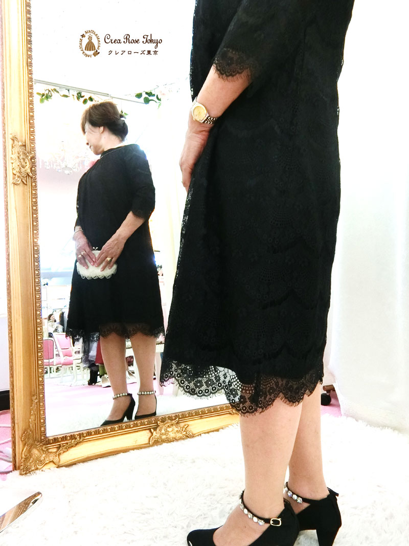 [マトリエル]祖母様向け総レースの上品ブラックドレス