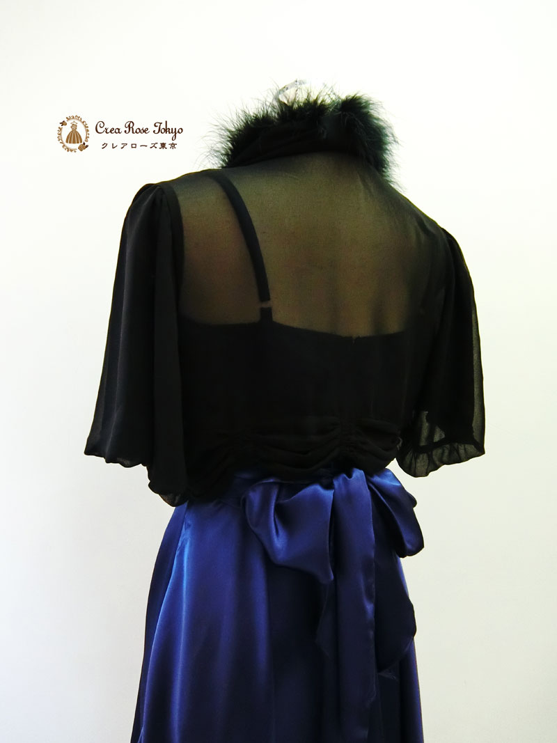 [ブランシュネイビー]ドレープと光沢が素敵なミモレ丈パーティードレス