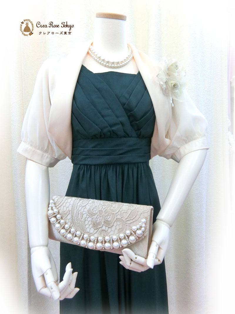 [ナナコグリーン]ミモレ丈上品パーティードレス