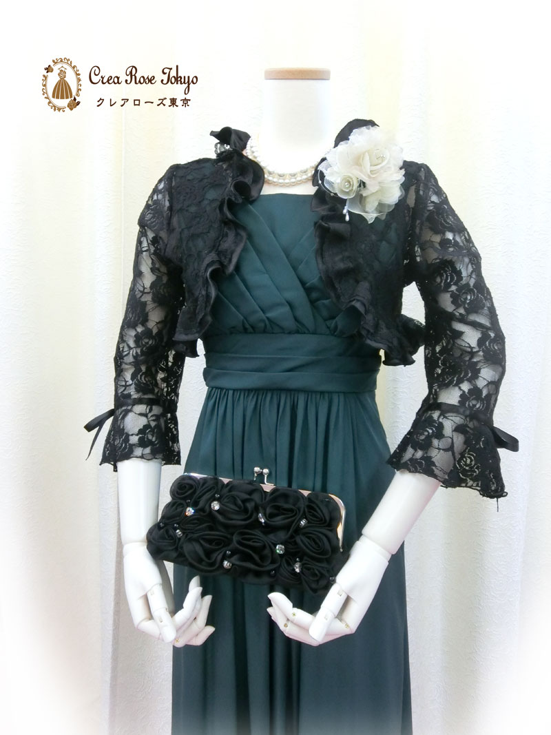 [ナナコグリーン]ミモレ丈上品パーティードレス