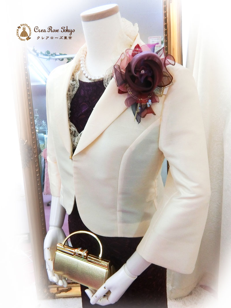 【クイーンボレロジャケット】レース付きミセスジャケット、叔母様祖母様クリーム