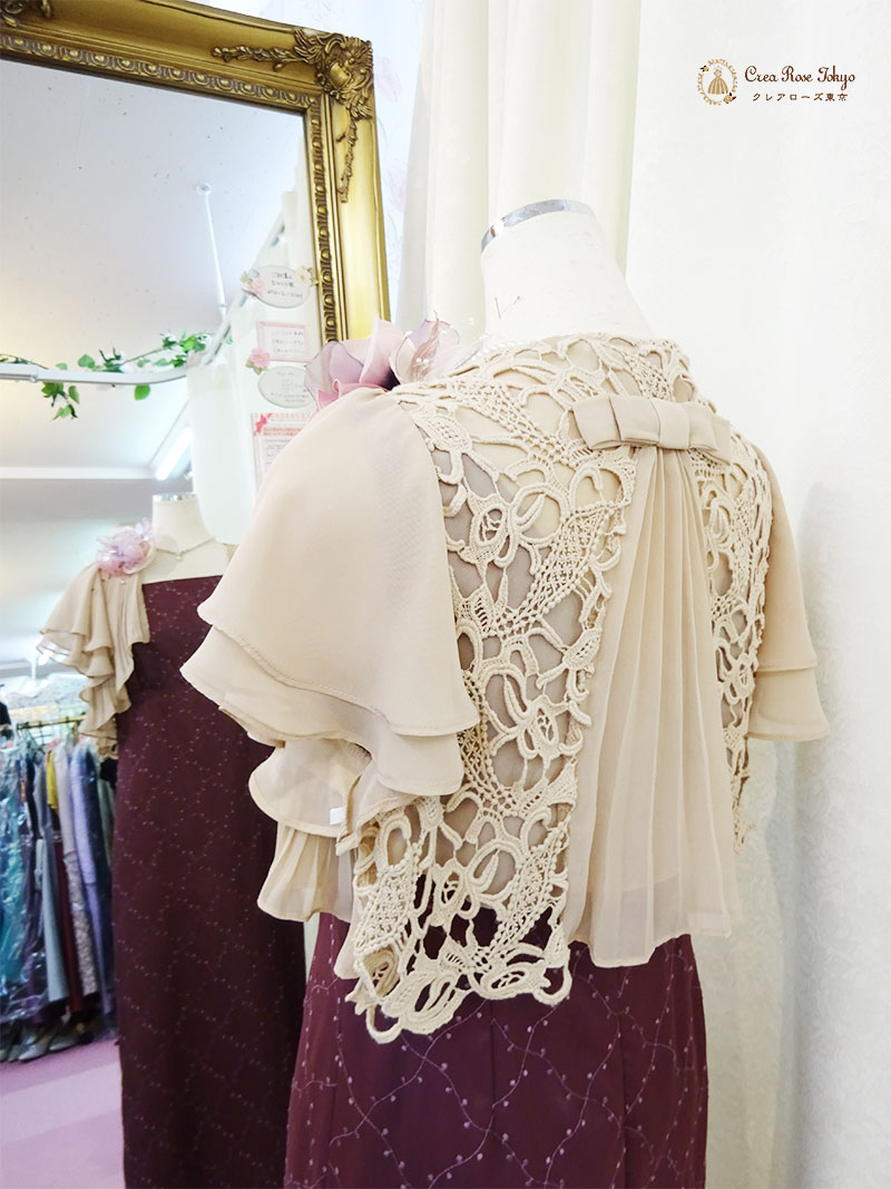 秋冬におすすめのコーディネート2点セット【ルーシーアンヌドレス＋エレガーナボレロ】ワインカラーの大人可愛いご親族様ドレス