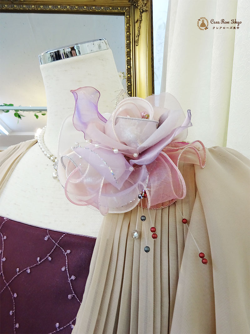 秋冬におすすめのコーディネート2点セット【ルーシーアンヌドレス＋エレガーナボレロ】ワインカラーの大人可愛いご親族様ドレス