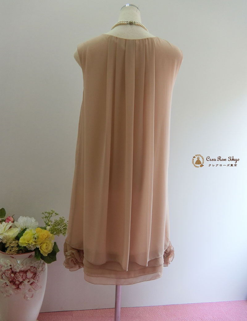 フリーサイズ！清楚なピンクベージュのコーディネート2点セット【エリーゼドレス＋エレガーナボレロ】親族ドレス、叔母様に