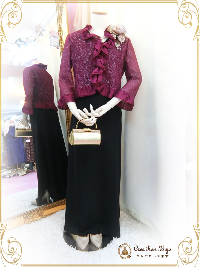 【プレファドールボレロジャケット】ワインカラーのミセスジャケット、叔母様祖母様