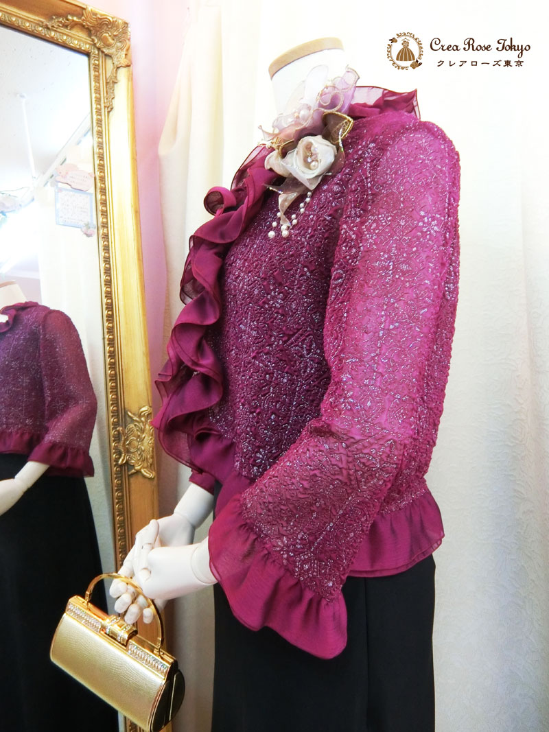 【プレファドールボレロジャケット】ワインカラーのミセスジャケット、叔母様祖母様