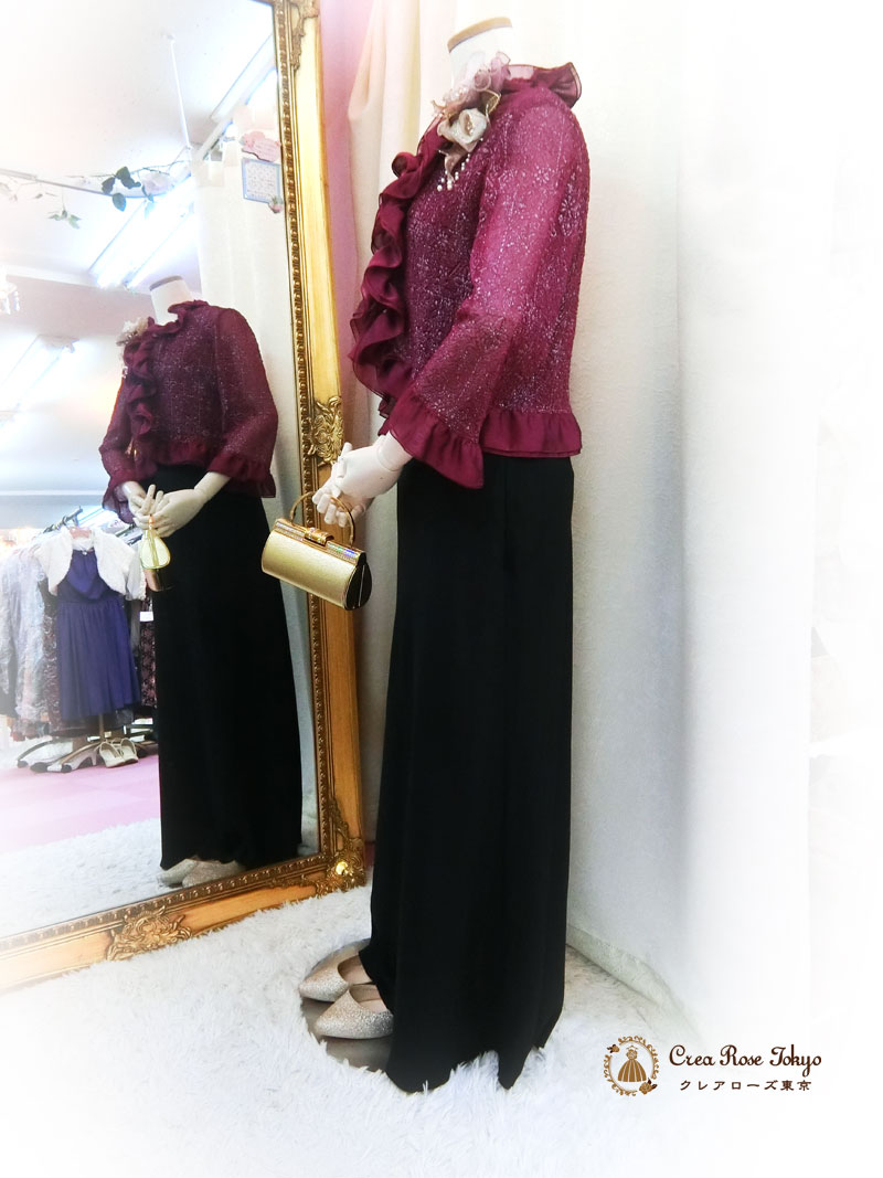 【プレファドールボレロジャケット】ワインカラーのミセスジャケット、叔母様祖母様
