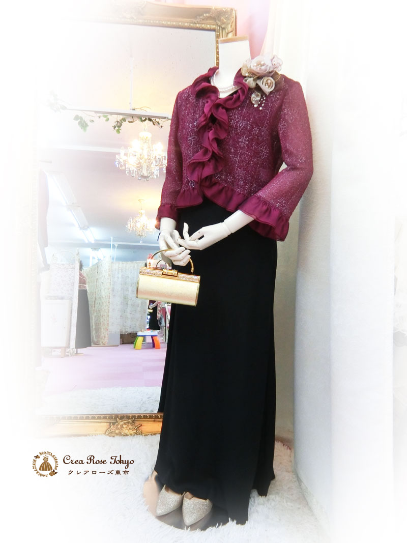 【プレファドールボレロジャケット】ワインカラーのミセスジャケット、叔母様祖母様