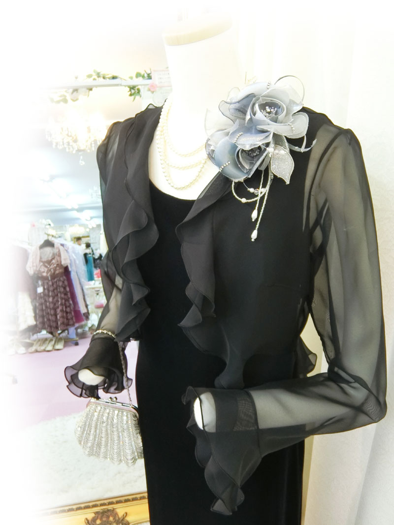 [マリコオーガンジーボレロ]母親ドレス・マダム演奏会向けロングボレロ