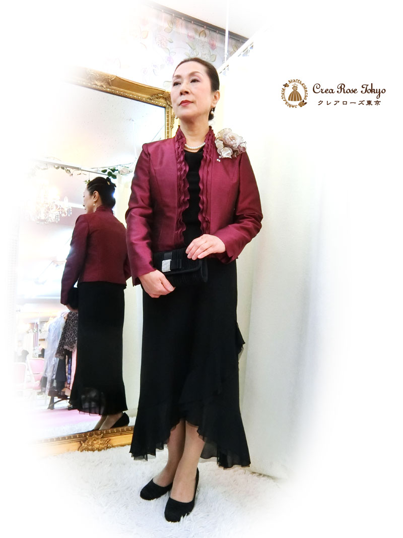 【ヴァンベルンボレロジャケット】ボルドーカラーのミセスジャケット、叔母様祖母様