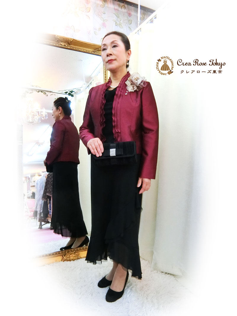 【ヴァンベルンボレロジャケット】ボルドーカラーのミセスジャケット、叔母様祖母様