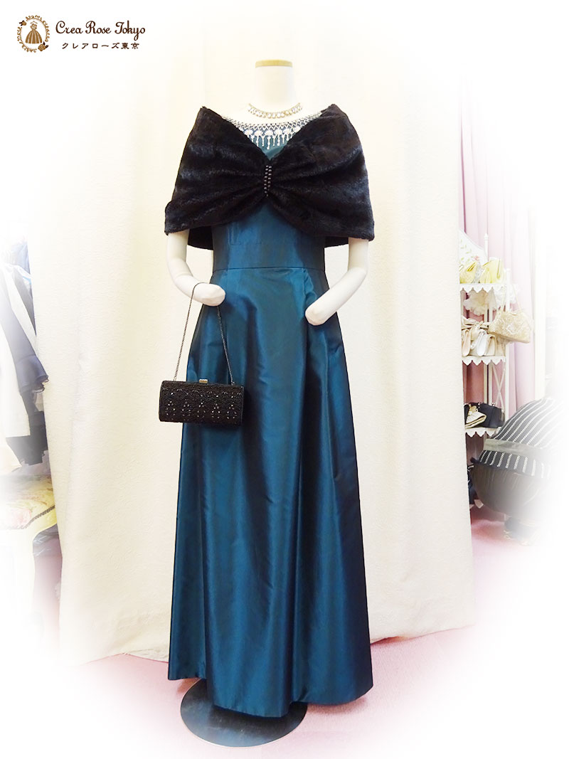 秋冬におすすめ！温かいファー素材のボレロ【リボンブラック】ミセス向け