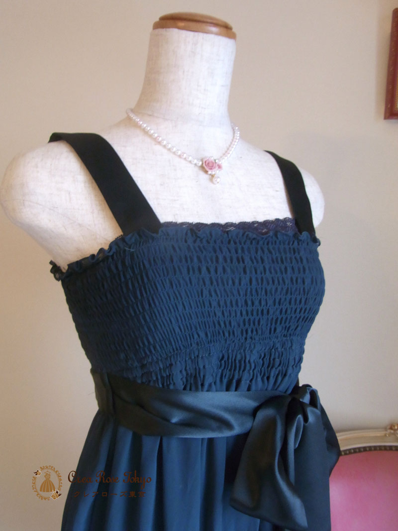 [パティラ]レストローズのダークブルーシフォンドレス　Mサイズ