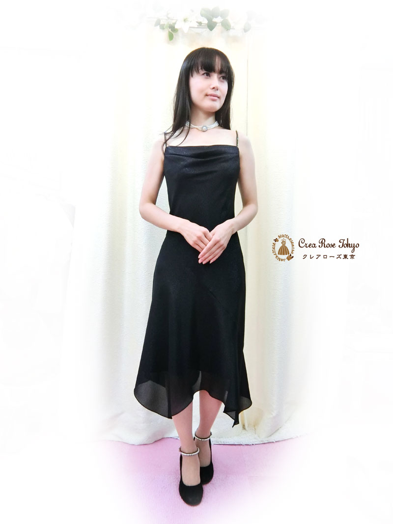 ７号～細身９号コーディネート2点ドレスセット！[エレナブラック+ジュディショールシルバー]ブラックドレス