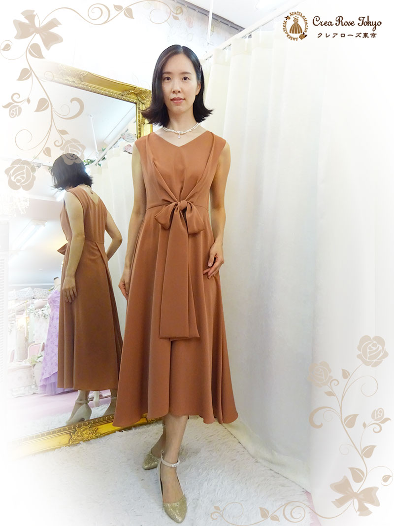 高身長の方におすすめ！オレンジのロングミディアムドレスとクリームカラーボレロのセット【パトリーヌドレス＋ダンテボレロクリーム】30〜50代の結婚式やパーティーに