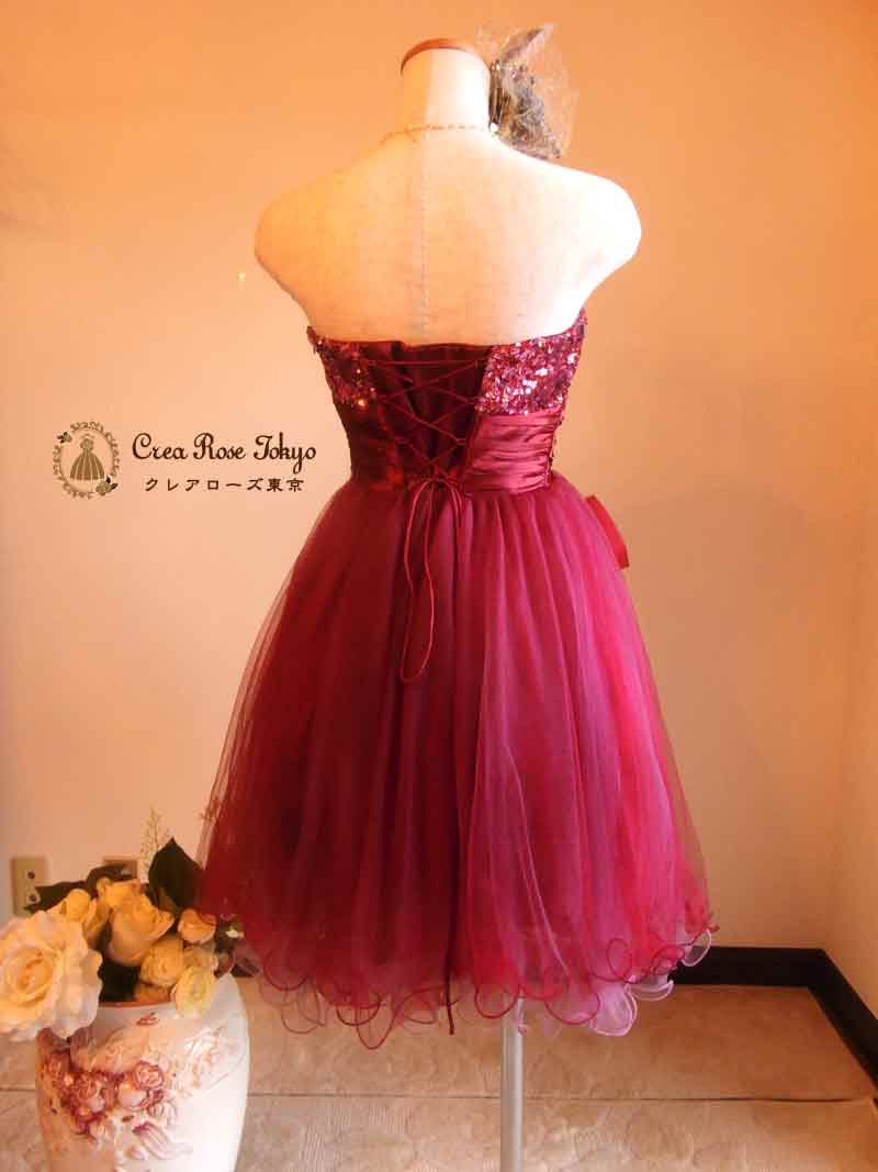 [マリークロエ]オリジナル♪キラキラチュールのパーティードレス：赤