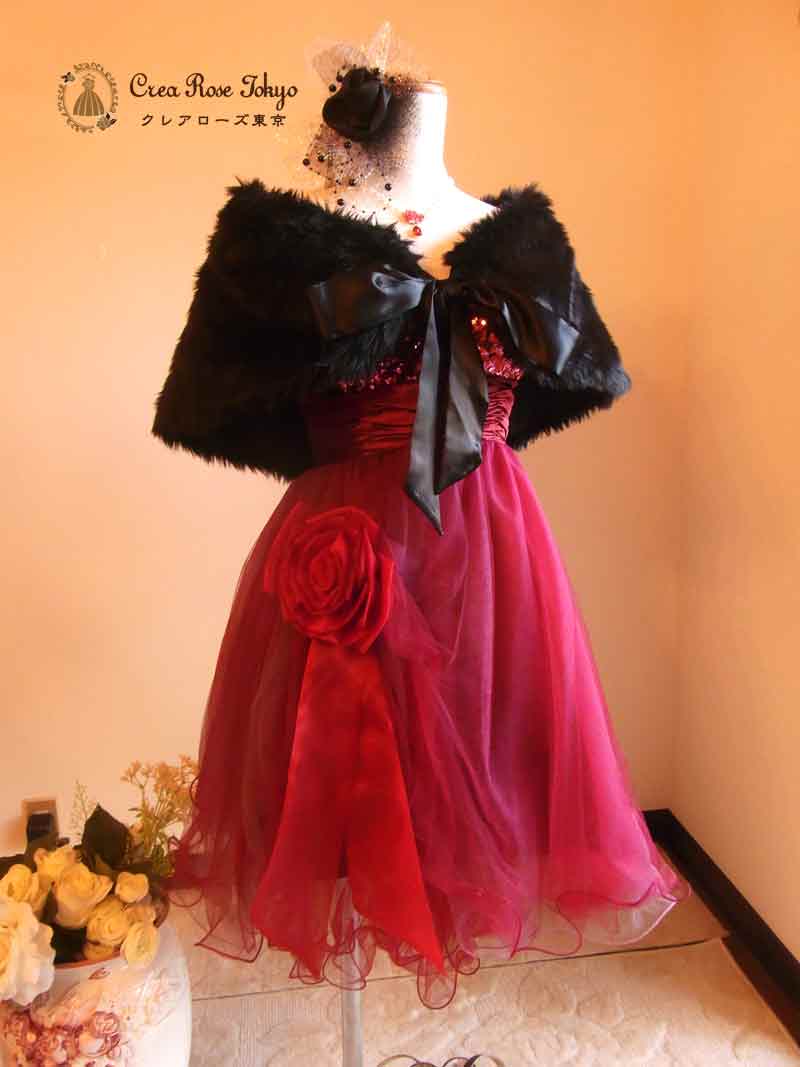 [マリークロエ]オリジナル♪キラキラチュールのパーティードレス：赤