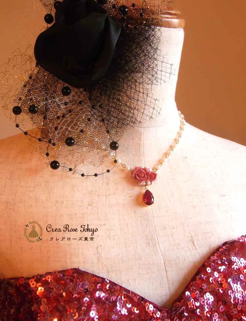 [マリークロエ]オリジナル♪キラキラチュールのパーティードレス：赤