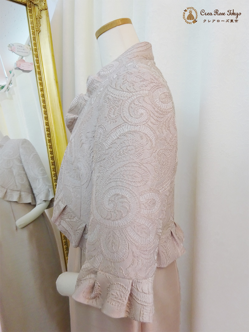 優しいピンクベージュのミセス用フォーマル【キャサリナジャケット】叙勲や格式の高いパーティーに