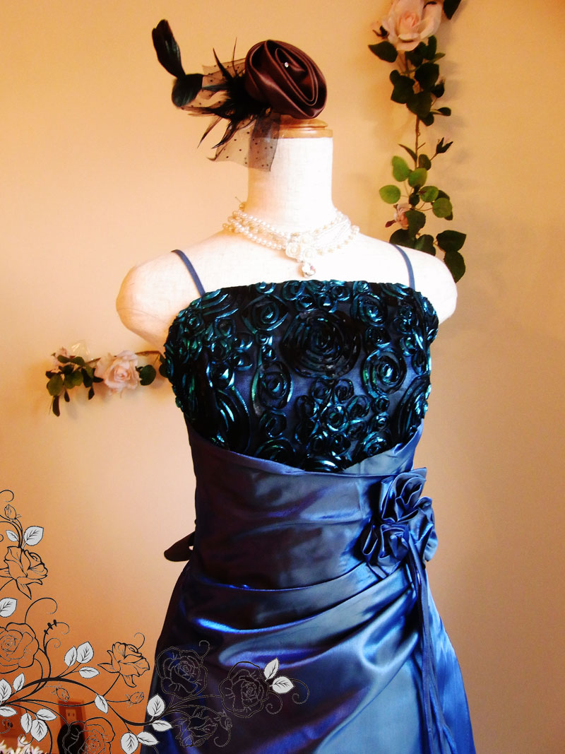 [ラグーン]ダークブルーロングドレス　発表会ドレス　舞台、ステージ向け