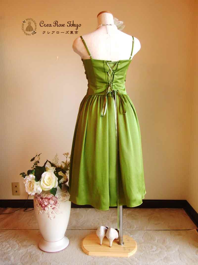 [アナスタシア]編み上げ膝丈　爽やかグリーンドレス　S～Lサイズ対応