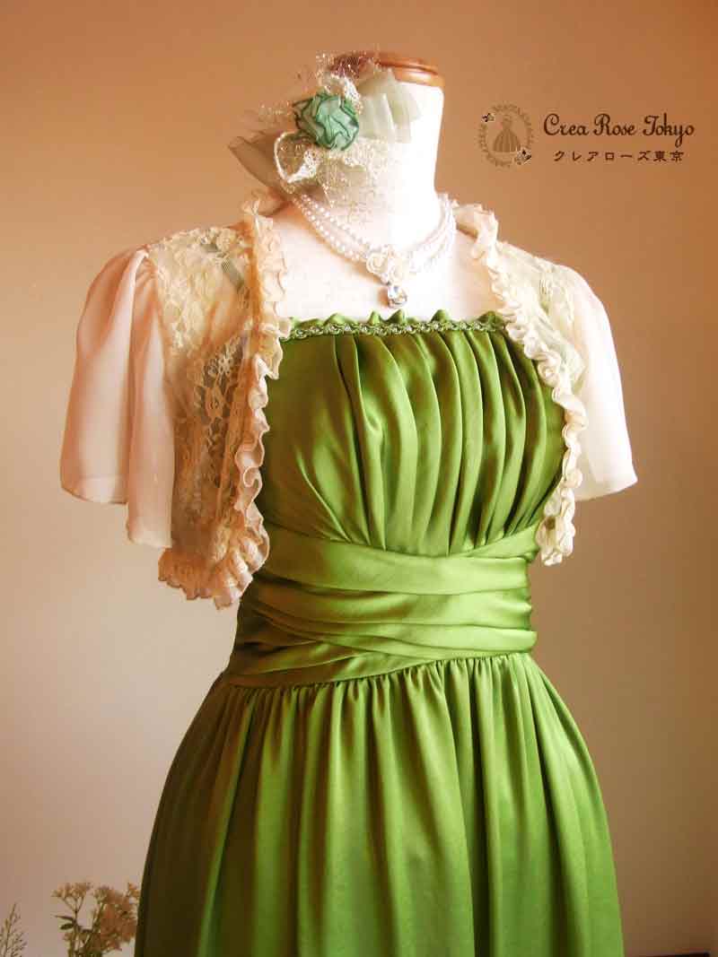 [アナスタシア]編み上げ膝丈　爽やかグリーンドレス　S～Lサイズ対応