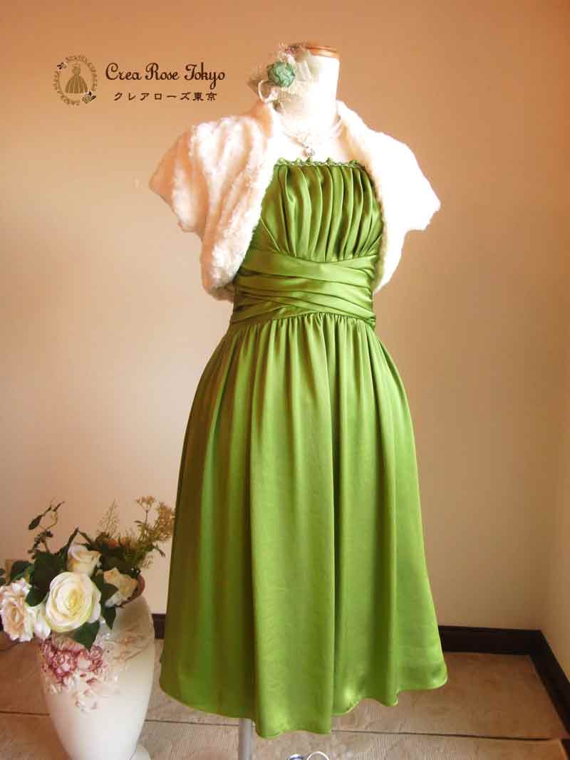 [アナスタシア]編み上げ膝丈　爽やかグリーンドレス　S～Lサイズ対応