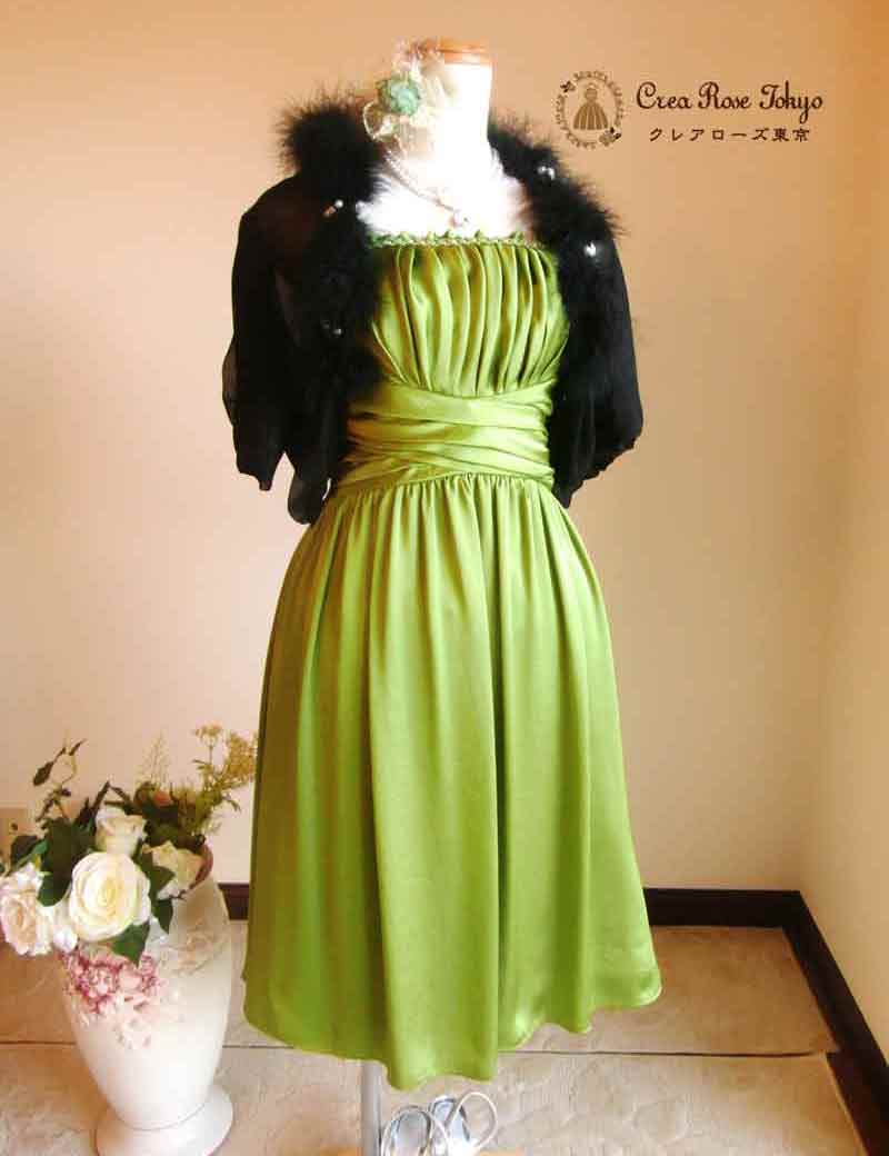 [アナスタシア]編み上げ膝丈　爽やかグリーンドレス　S～Lサイズ対応