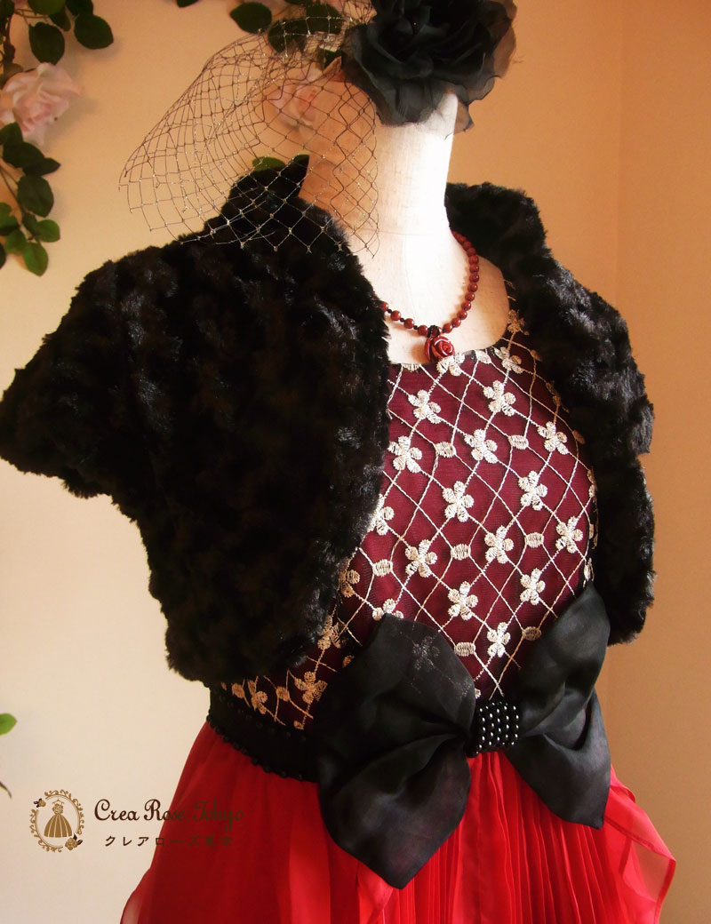 [ベルリーナ]赤×ブラックパーティーワンピースドレス　ゲストドレス　Mサイズ