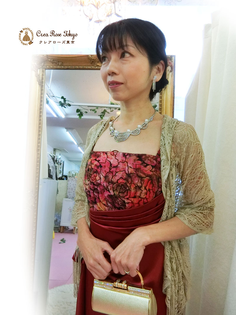 [ビバレッド]ミセスの方におすすめ　当店オリジナルドレープ赤ロングドレス